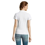 White easy care women's polo shirt, back view
