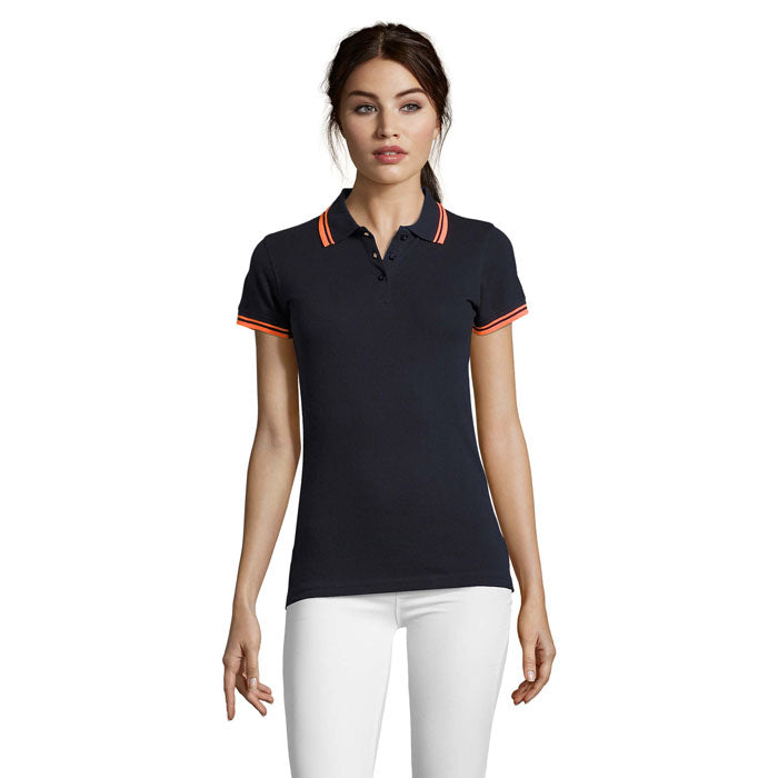 Branded Fitted Stripe Women's Polo Shirt colour option FO
