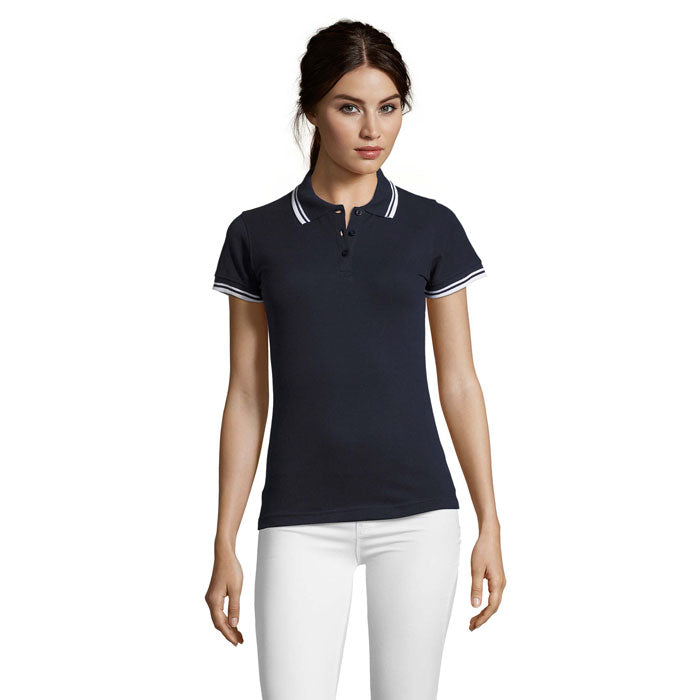 Branded Fitted Stripe Women's Polo Shirt colour option FW