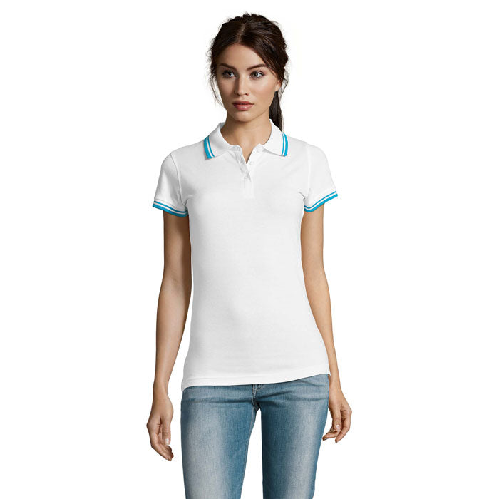 Branded Fitted Stripe Women's Polo Shirt colour option QU