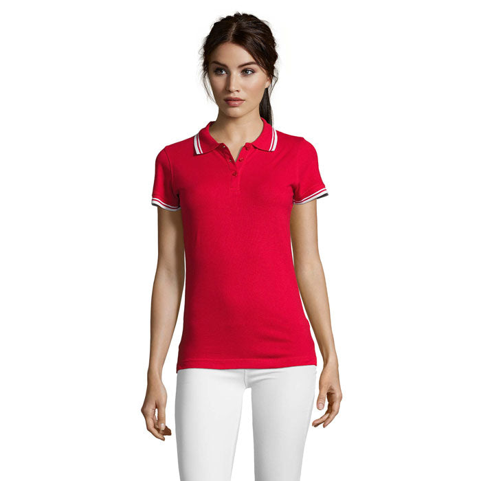 Branded Fitted Stripe Women's Polo Shirt colour option RE