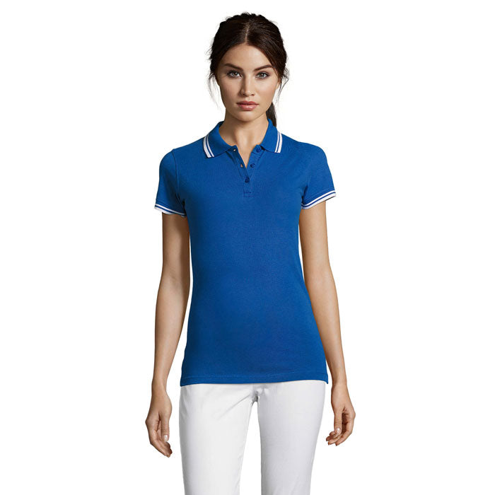 Branded Fitted Stripe Women's Polo Shirt in Mix GB