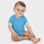 Branded baby bodysuit, modelled view