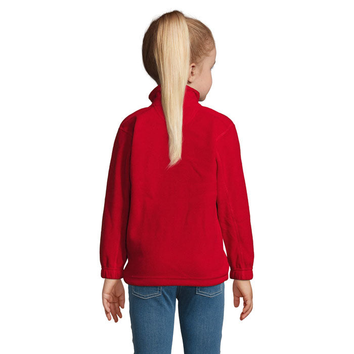Branded kids zipped fleece jacket, back view