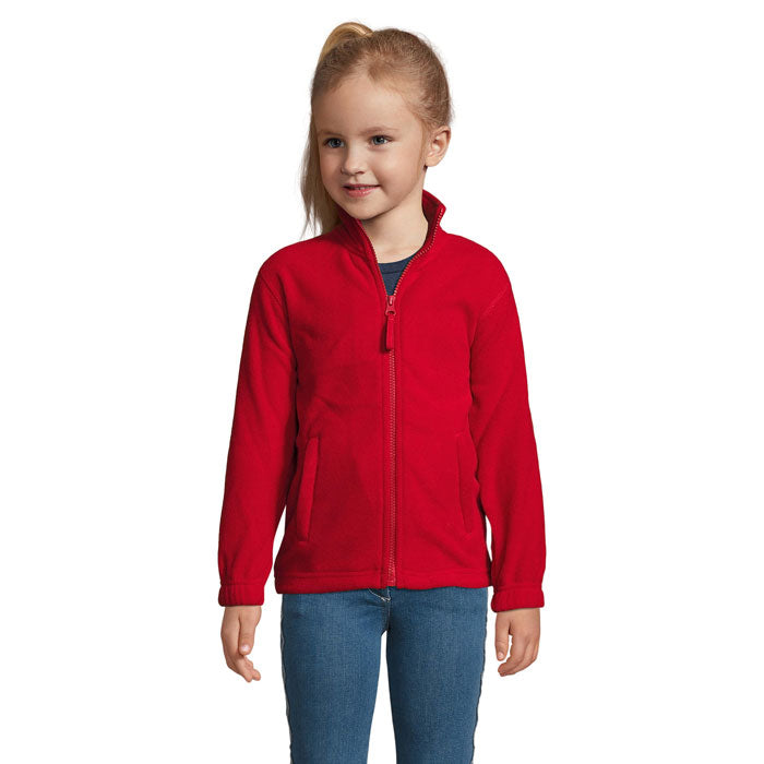 Branded kids zipped fleece jacket, front view