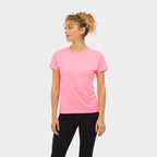 Model wearing a branded women's raglan sports t-shirt