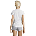 White branded women's raglan sports t-shirt, back view