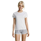 White branded women's raglan sports t-shirt, front view
