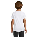 White branded kids raglan sports t-shirt, back view