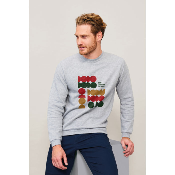 Branded Men's Round-Neck Sweatshirt in use