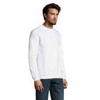 Branded men's round-neck sweatshirt, side view