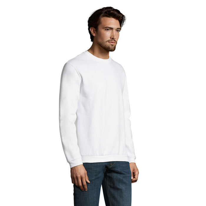 Branded men's round-neck sweatshirt, side view