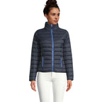 Branded women's light padded jacket, front view