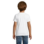 White branded fitted kids t-shirt, back view
