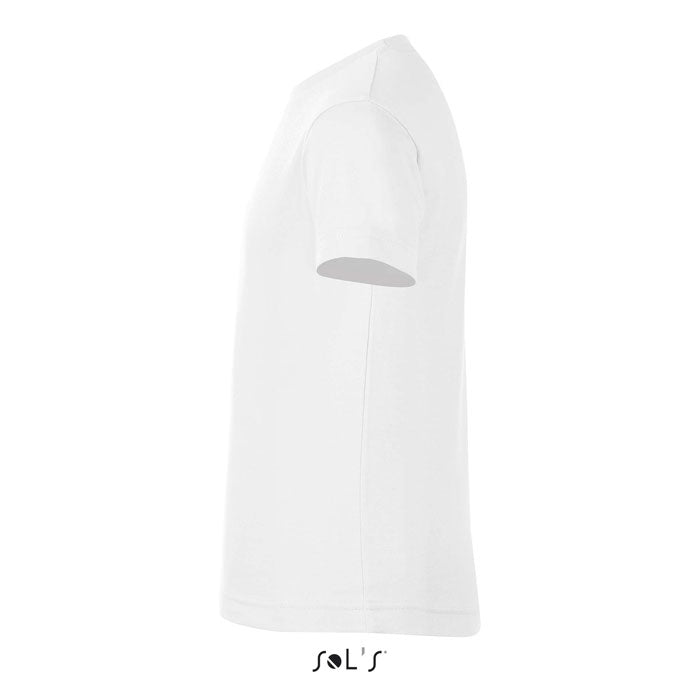 White branded fitted kids t-shirt, side view