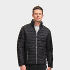 Model wearing a branded men's light padded jacket