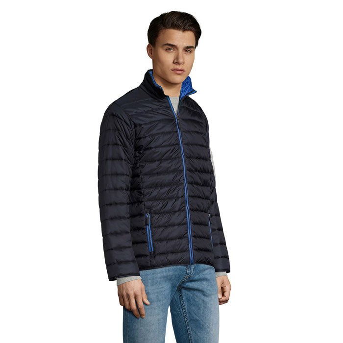 Branded men's light padded jacket, side view