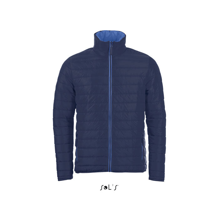 Branded men's light padded jacket, front view