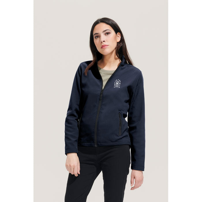 Branded Women's Softshell Zip Jacket in use