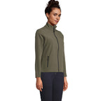 Branded women's softshell zip jacket, side view