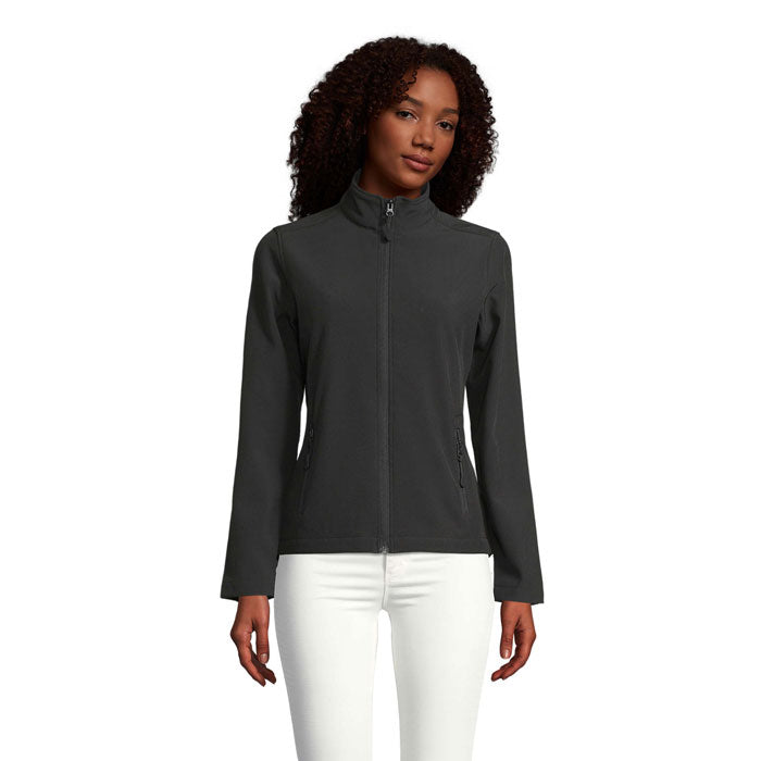 Branded Women's Softshell Zip Jacket in Black