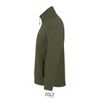 Branded men's softshell zip jacket, side view