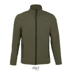 Branded men's softshell zip jacket, front view