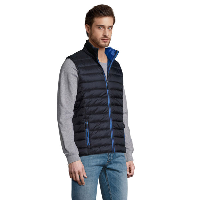 Branded men's fitted bodywarmer, side view