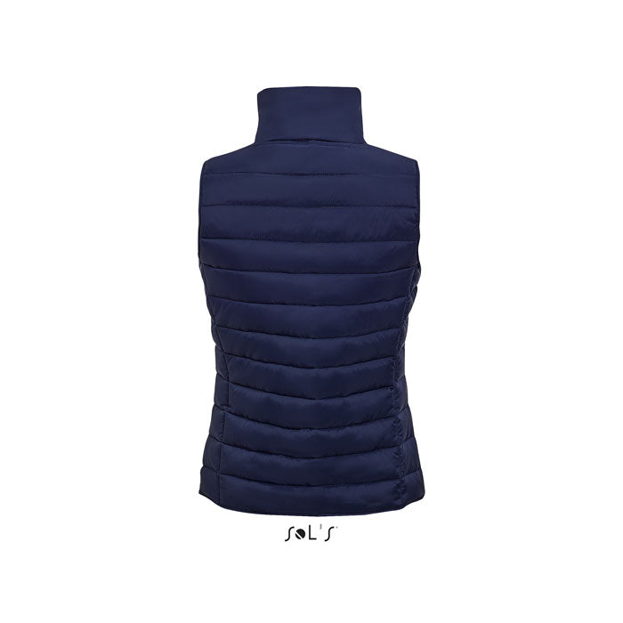 Branded women's fitted bodywarmer, back view