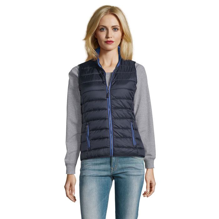Branded women's fitted bodywarmer, front view