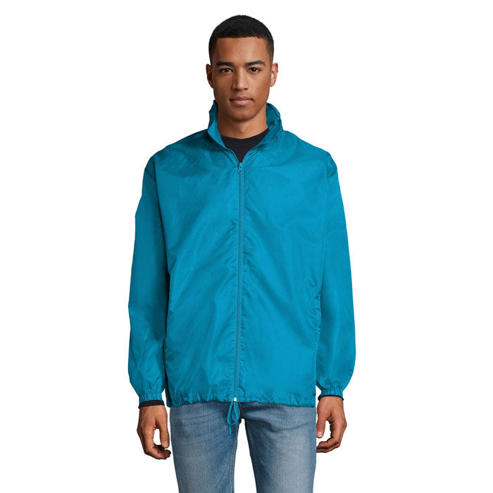Branded Water-Repellent Windbreaker in Blue