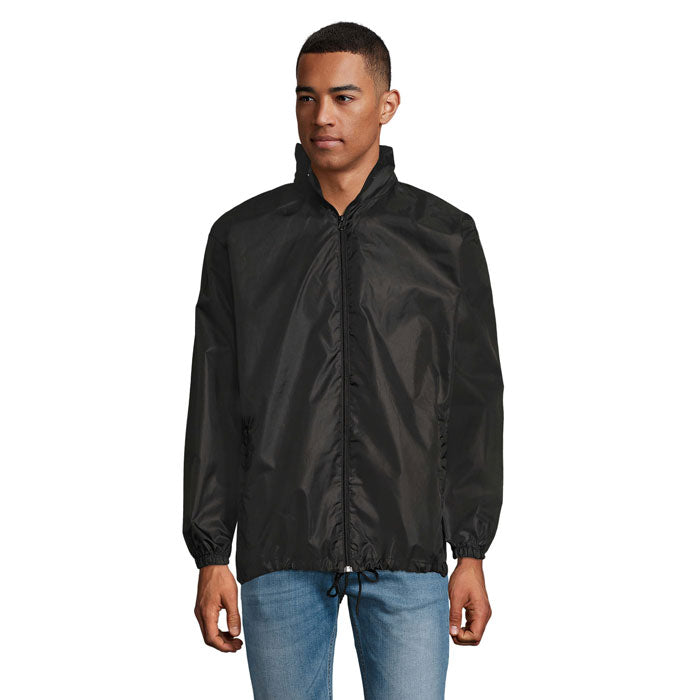 Branded Water-Repellent Windbreaker in Black