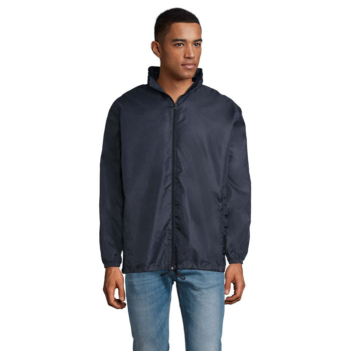 Branded Water-Repellent Windbreaker in Blue