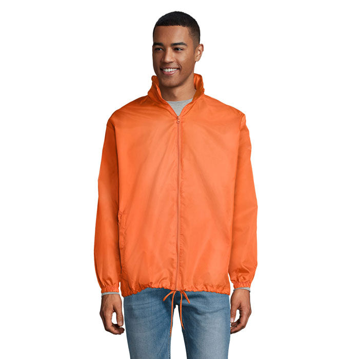 Branded water-repellent windbreaker, front view