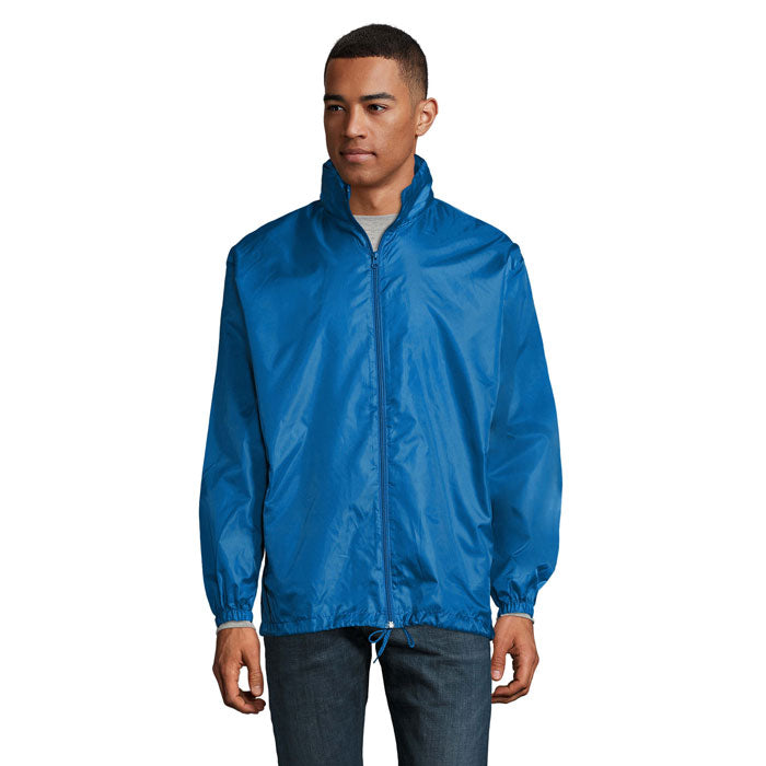 Branded Water-Repellent Windbreaker in Blue