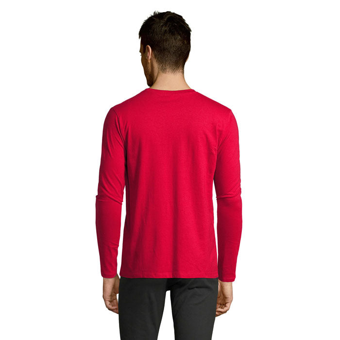 Red branded heavyweight long sleeve t-shirt, back view