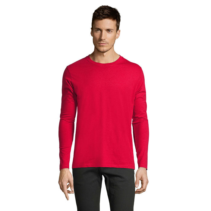 Red branded heavyweight long sleeve t-shirt, front view