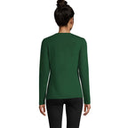 Green branded heavyweight long sleeve women's t-shirt, side view