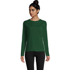 Green branded heavyweight long sleeve women's t-shirt, front view
