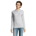 Branded Long Sleeve Women's Polo Shirt in Grey