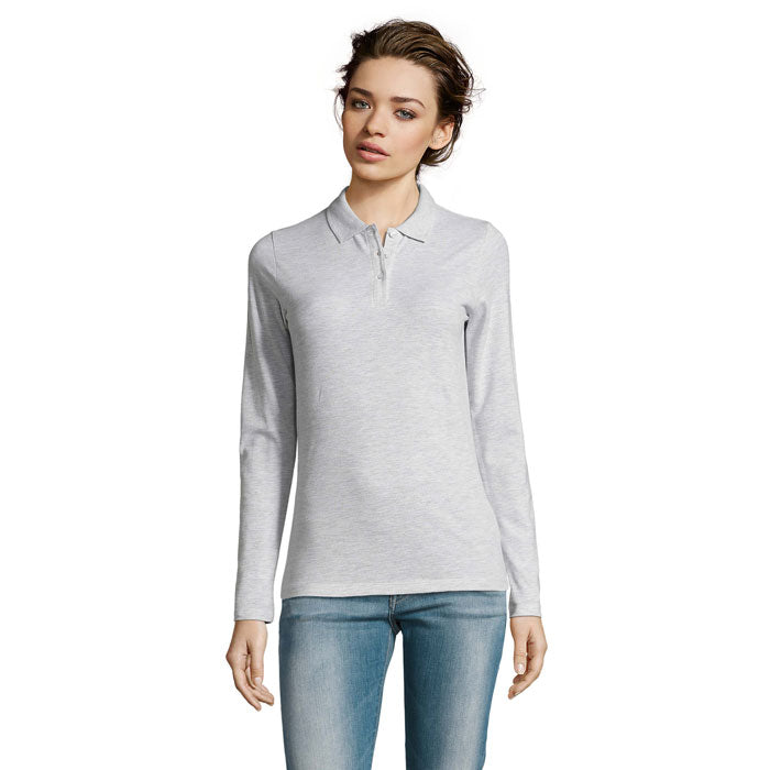 Branded Long Sleeve Women's Polo Shirt in Grey