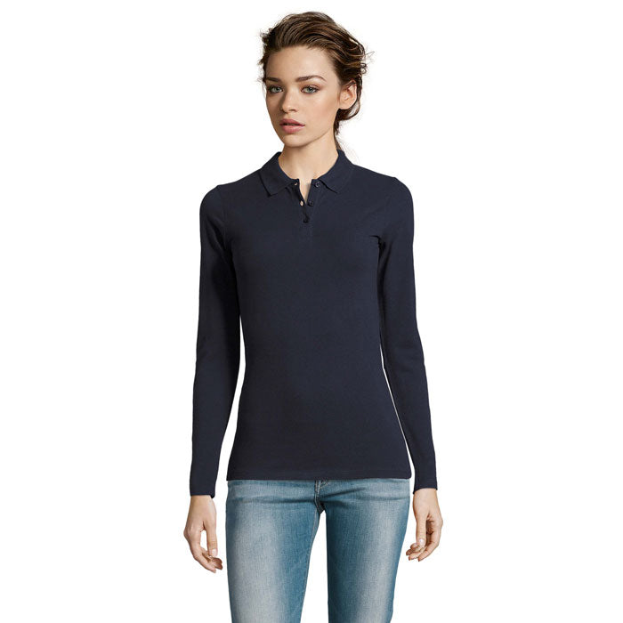 Branded Long Sleeve Women's Polo Shirt in Blue