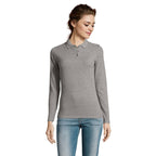 Branded Long Sleeve Women's Polo Shirt in Grey