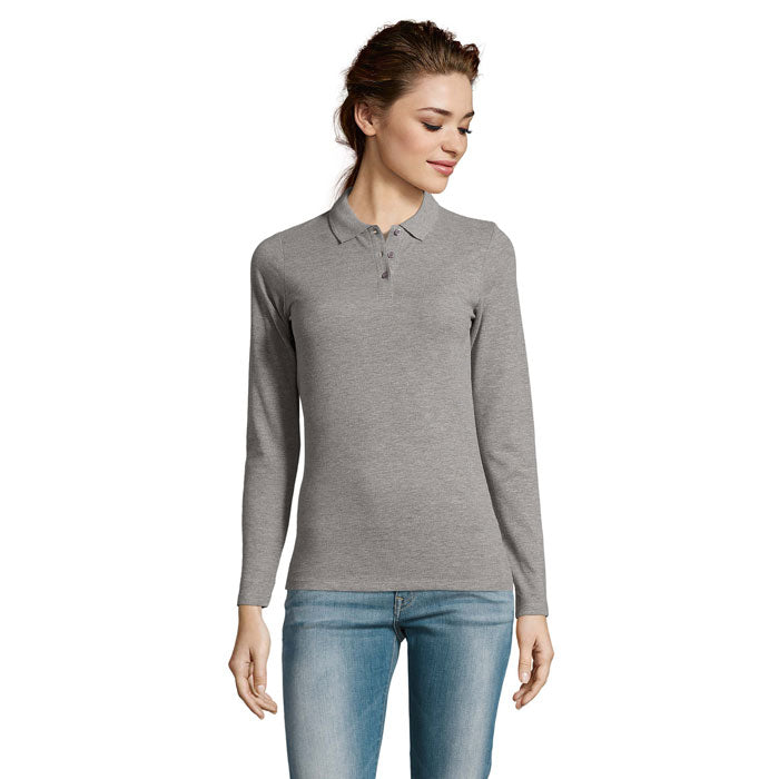 Branded Long Sleeve Women's Polo Shirt in Grey