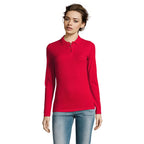 Branded Long Sleeve Women's Polo Shirt in Red