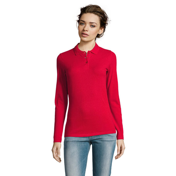 Branded Long Sleeve Women's Polo Shirt in Red
