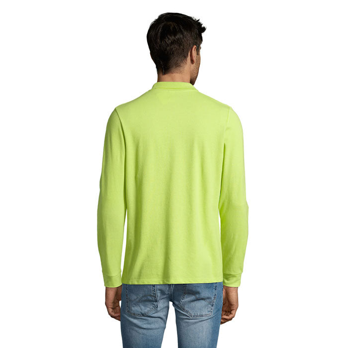 Apple green long sleeve polo shirt, back view