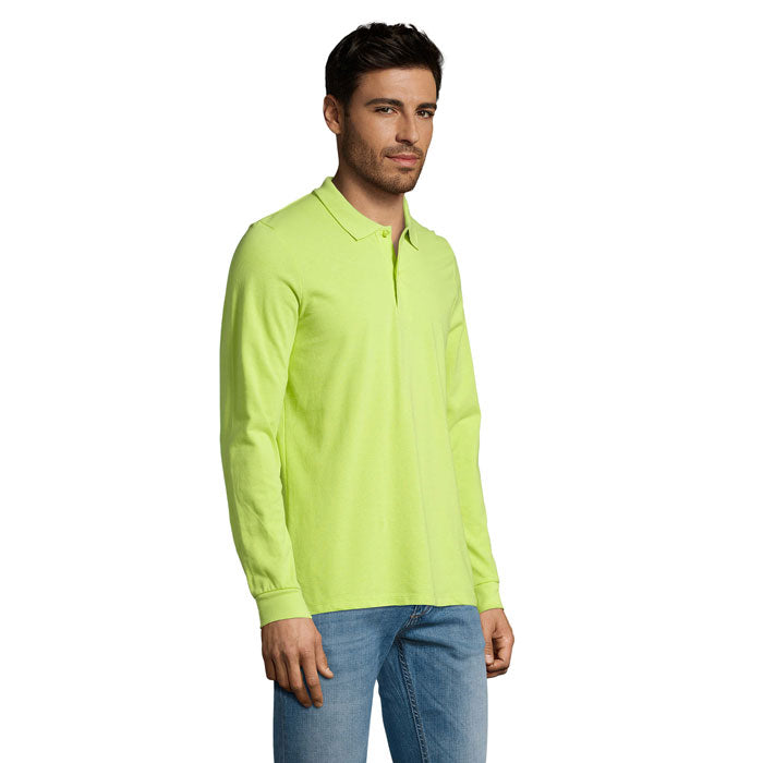 Apple green long sleeve polo shirt, side view