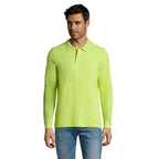 Apple green long sleeve polo shirt, front view