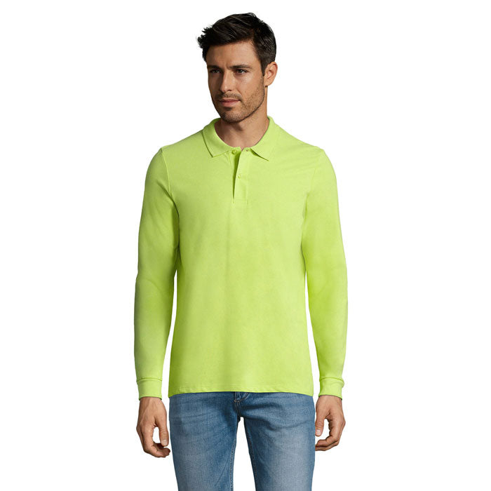 Apple green long sleeve polo shirt, front view